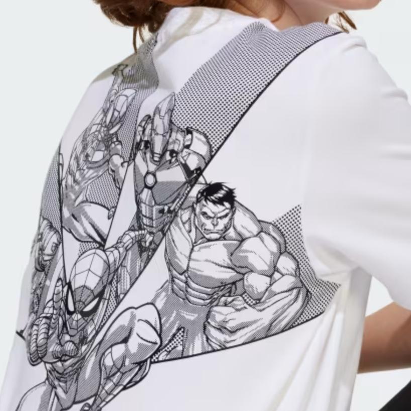 Adidas Marvel T-Shirt Logo Round Neck Pullover Short Sleeve Kids tops White JF3636