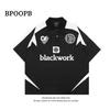 American Retro High Street Motorcycle Print Men's Polo T-Shirt - Short Sleeve, Loose Fit.