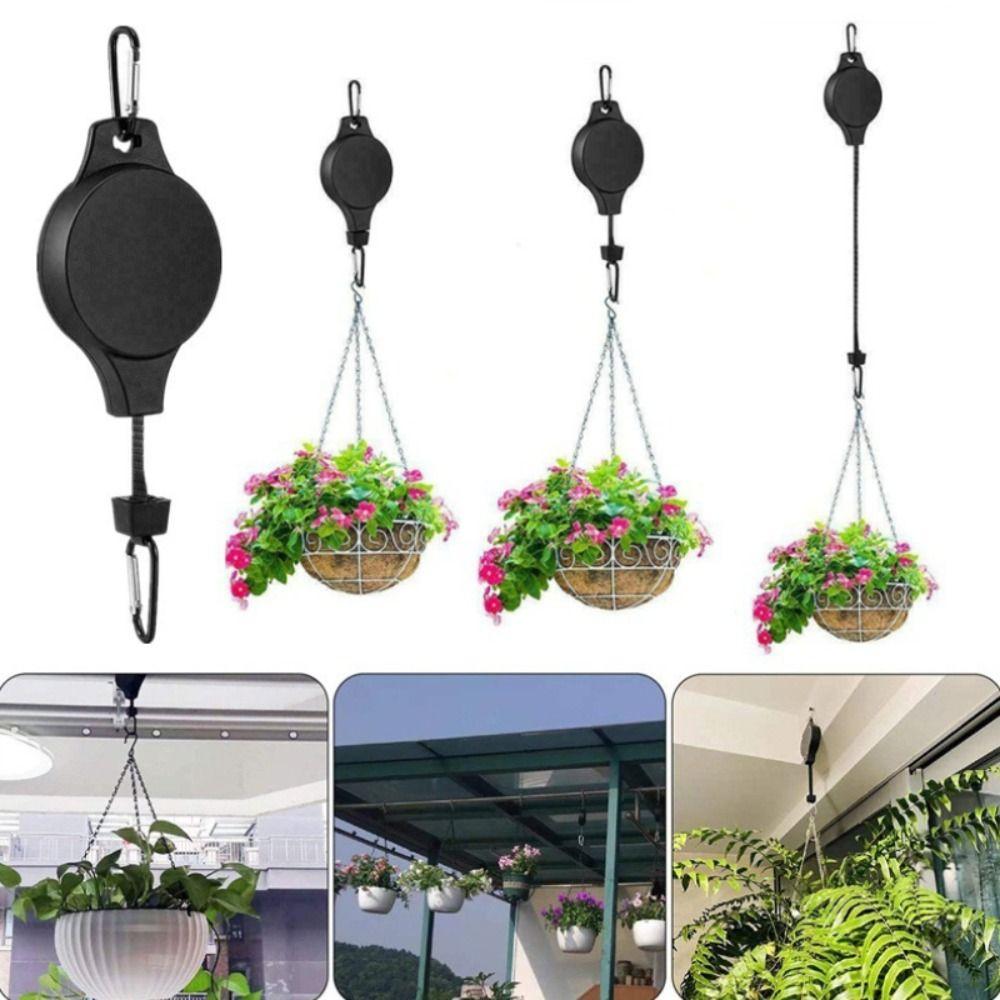 Sturdy Retractable Gardening Plant Hooks Heavy Duty Auto Lock Hanging Basket Hook Adjustable Height Bird Feeder Hook Garden Use
