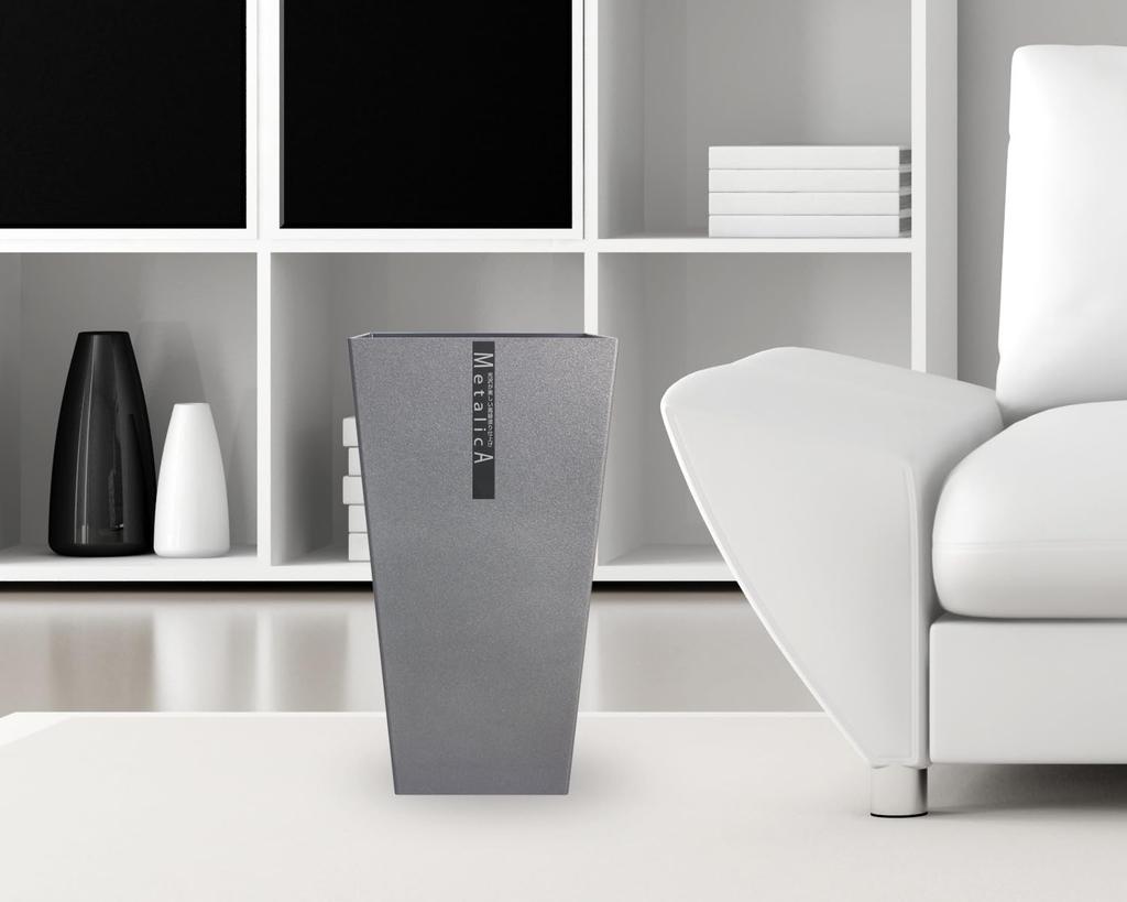 TATSU-CRAFT Metallica Nádoba na odpad ve tvaru L, Metallica GM Gunmetal, 9,5 l, Stylový bezvíčkový koš na odpad pro venkovní použití, do kuchyně, obývacího pokoje, Úzký kbelík,