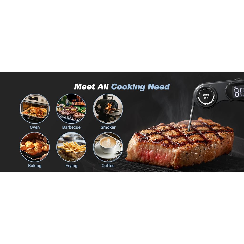 INKBIRD IHT-21K Sofort-Fleischthermometer, 0,5 Sek., IP65 Wasserdicht, K-Sensor, Magnetisch, VA-LCD, für Grillen, Backen, Brauen