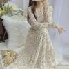 2024 Floral Chiffon V-Neck Dress: High-Waisted, Long-Sleeve, Waist-Cinching Korean Style for Spring and Autumn