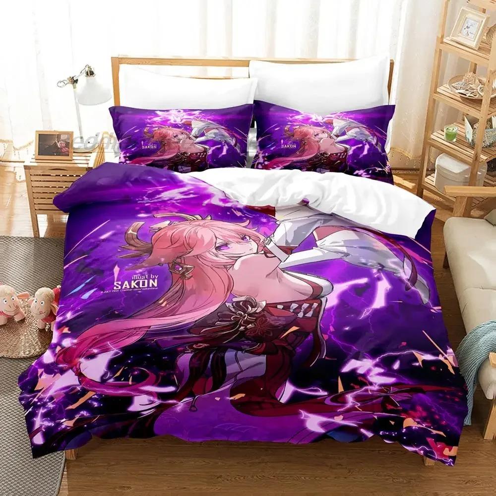 Genshin Impact Yae Miko Bedding Set Single Twin Full Queen King Size Bed Set Adult Kid Bedroom Duvet Cover Sets 3D Print Anime
