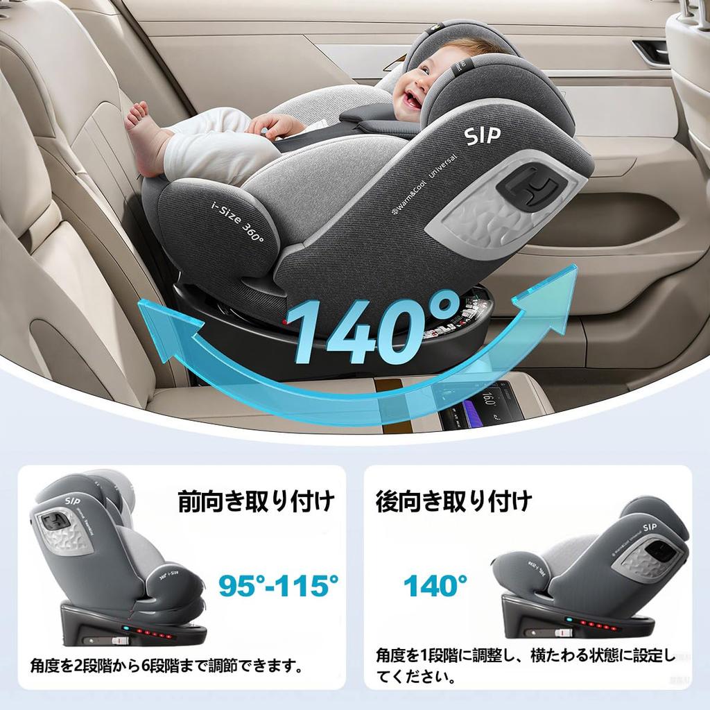 Heekin Child Seat Rotating ISOFIX Fixed ECE R129 Standard Suitable for Children from Newborn To 12 Years Adjustable Angle 360° (i-Size) Old, (gray)