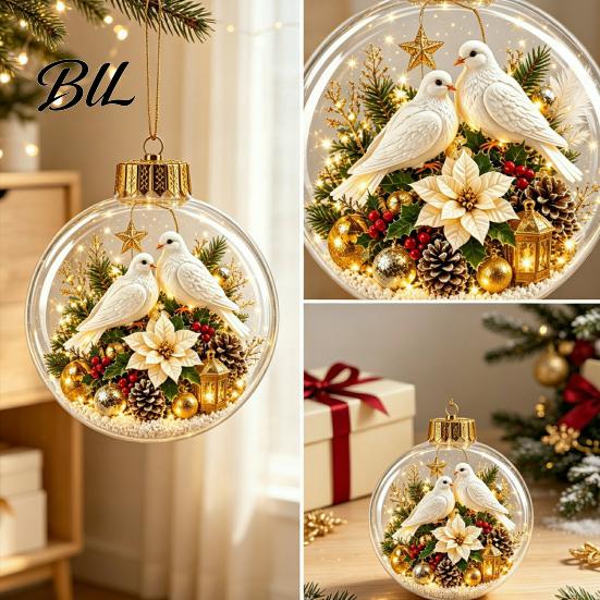 Christmas Party Hanging Trinkets 3D Faux Crystal Ball Ornaments with Warm LED Clear Acrylic Baubles Lights Lights, Luminous Tree Pendant for