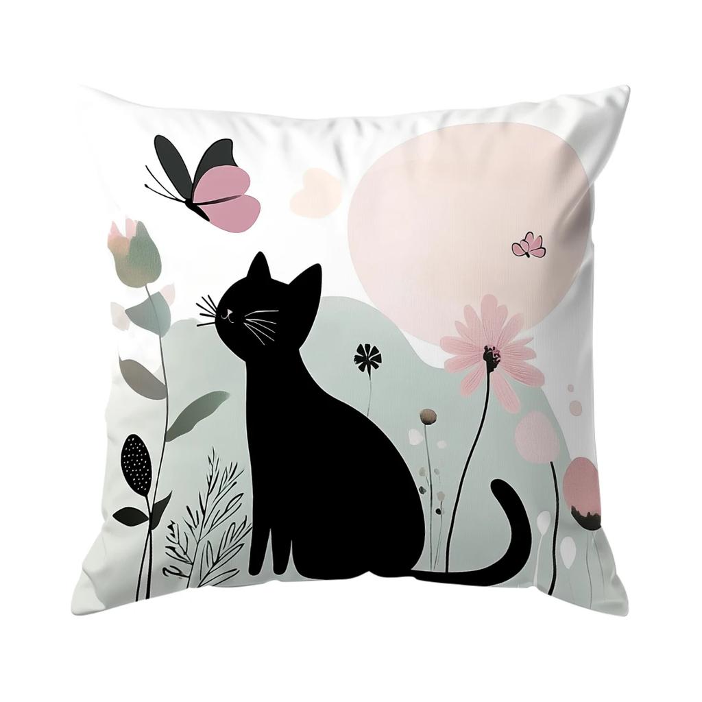 Geometric Cat Cushion Pillowcase Printed Polyester 45X45Cm Throw Pillowcover Decorative Sofa Cushion Pillowslip Home Decor
