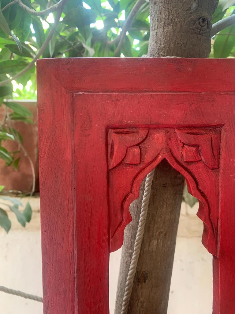Red Painted Wooden Frame: Indian Jharokha Style, Rustic Wall Decor