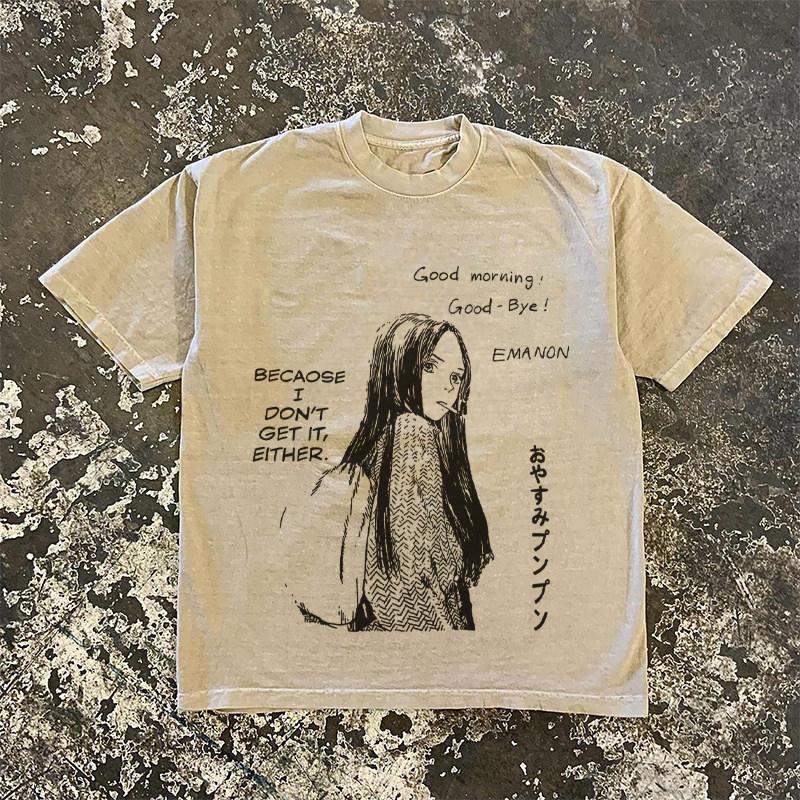 Cotton Tshirt American Retro Anime Print Shortsleeved Unisexs Animestyle Shirt Loose Fit Suitable for Summer
