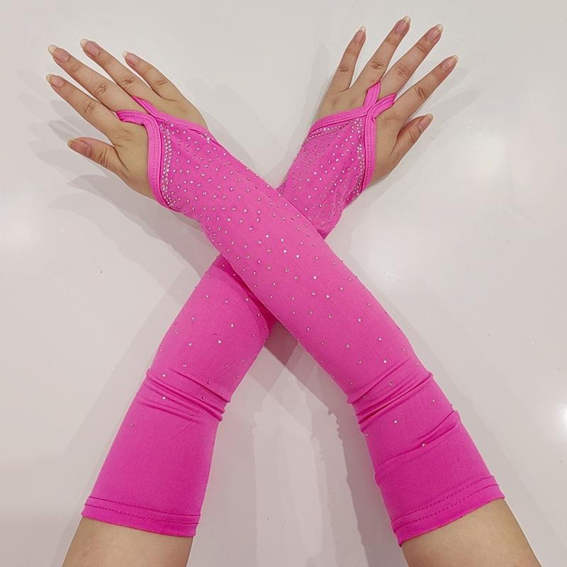 Fashion Summer Sunscreen Rhinestones Gloves Cosplay Dance Performance Nightclub Female Hook Finger Long Arm Sleeves