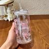 500ml/16.9oz Cute Bow Plastic Cup Tumbler Mason Jar Shaped Water Bottle With Lids Straw For Iced Coffee Juice Drinking Cup Gift