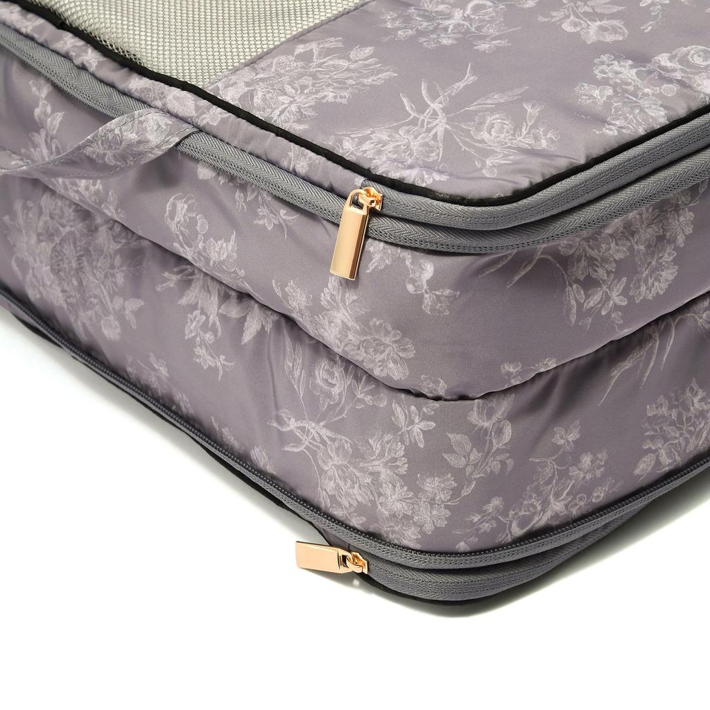 Francfranc Classic Flower Compression Dark Travel Organizer, Large, Gray, Water-Repellent,
