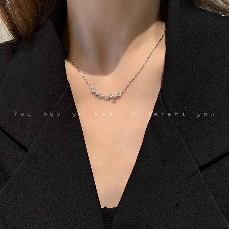 Gold-Plated Sterling Silver Zirconia Flower Necklace - Elegant Light Luxury Accessory for Women