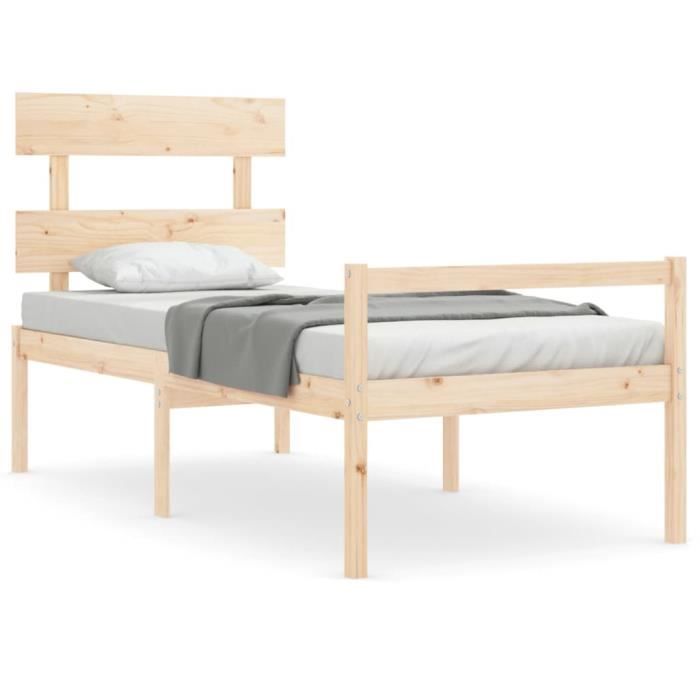 VidaXL Bed Frame with Headboard 90x200 Cm Solid Wood 3195336