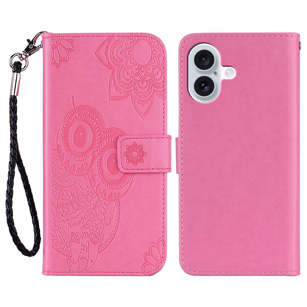 

For iPhone 17 Case Owl Flower Imprinted Leather Cover Wallet with Strap