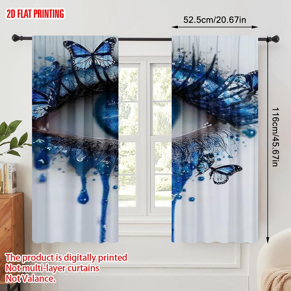 2pcs   Plane Printing Curtains Beautiful Eyes 100% Polyester (without Rod) Holiday Ldeal for Bedroom & Various Living Spaces