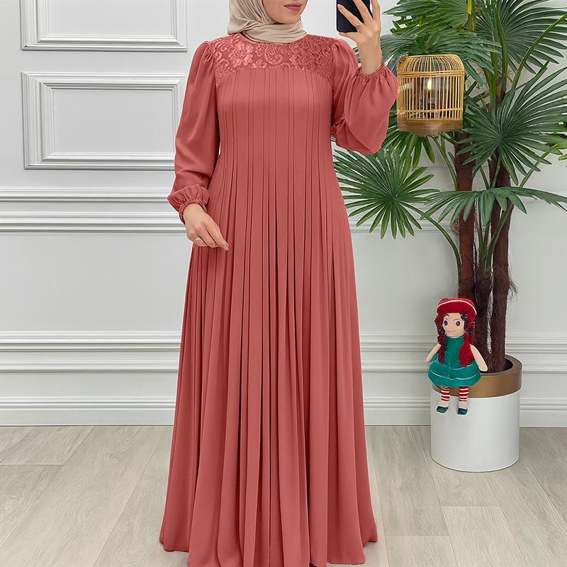 

ZANZEA Жіноча сукня з мереживними вставками, круглим вирізом, повсякденна, з довгим рукавом 2XL