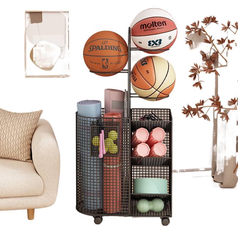 Estante de Chão para Armazenamento de Basquete e Prateleira de Brinquedos para Equipamentos Esportivos e Tapetes de Yoga