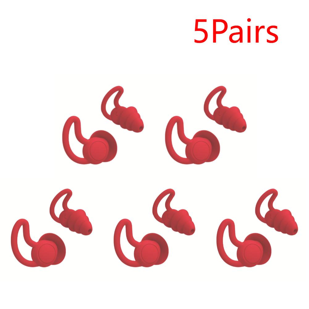 5 Pairs Silicone Ear Plugs Sound Insulation Soft Reusable Noise Cancelling Hearing Protection Waterproof Sleeping Swim Earplugs