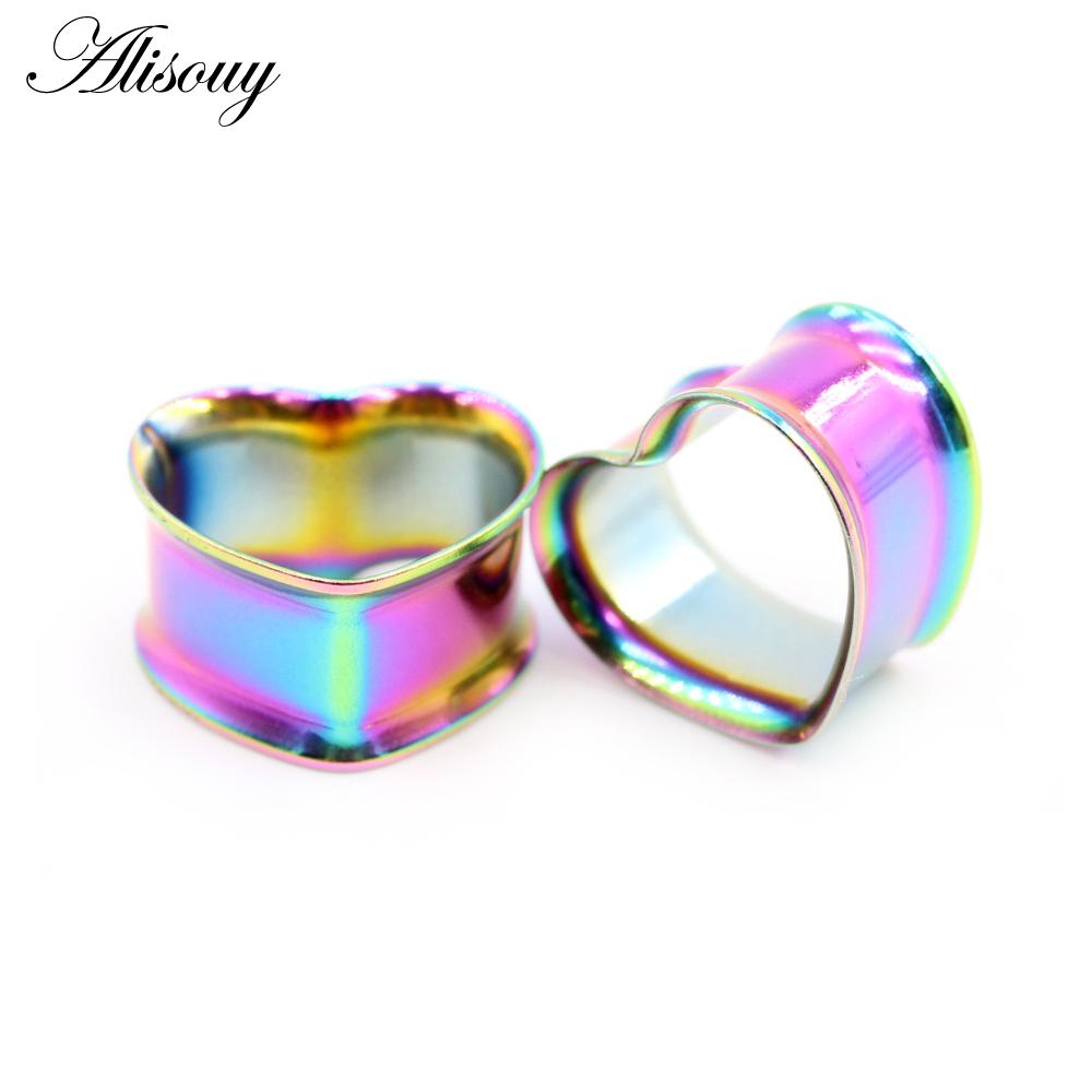 Alisouy 2ks 8mm-30mm 316L Nerezová ocel Love Heart Tunelky do uší Zátky Expander Nosítka Měřidla Náušnice Body Piercing Šperky