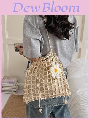 Stylish Woven Mesh Shoulder Bag For Summer Beach Vacation And Casual Outings