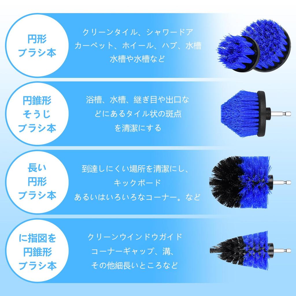 Drill Brush Attachment Set Electric Drill Brush Cleaning Hexagonal Shaft 5 Piece Set Blue Drill Brush Cleaning Multipurpose Cleaning Brush Set for