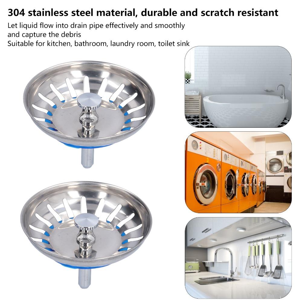 2 Pack Anti Clog Kitchen Sink Strainer 304 Stainless Steel Drain Plug Basket Rod Standard Drain