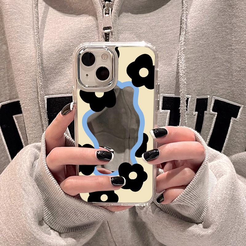 Luxury Make UP Mirror Phone Case For iPhone 16 Pro Max 11 13 14 15 12 16 Plus XR X XS 16promax 15promax Flower Back Covers Funda