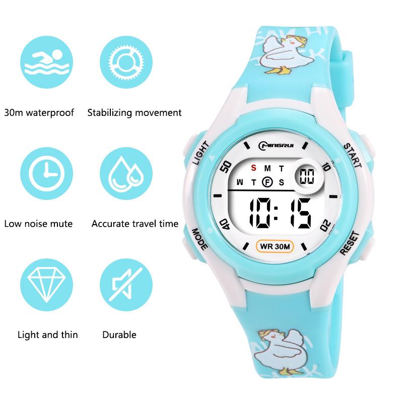 UTHAI Children's Watch Sports Cute Print Card Swimming Waterproof Alarm Clock Boys and Girls Student Kids Electronic Watches