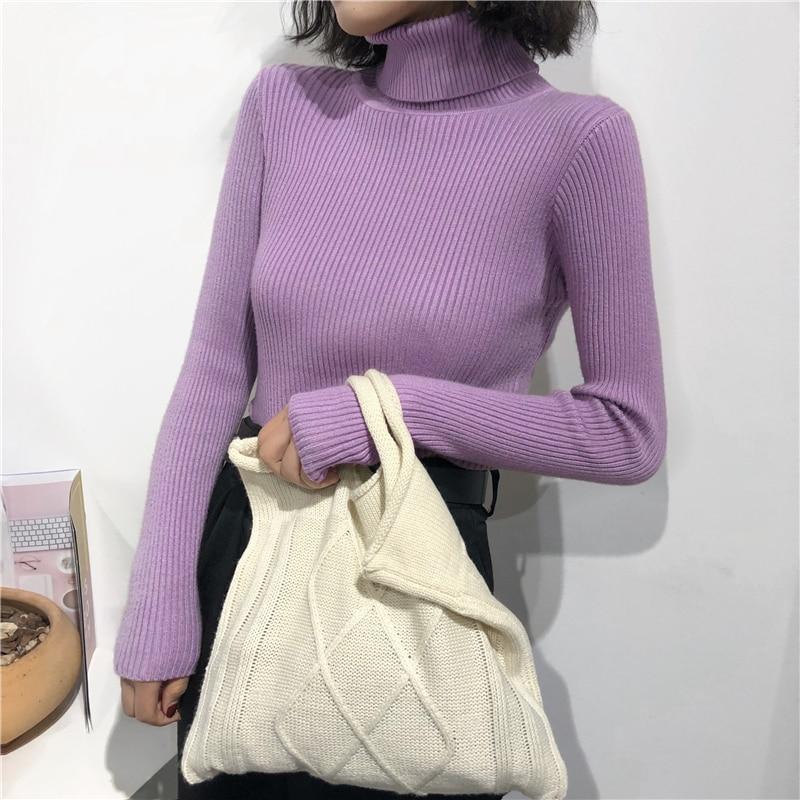 Maglione Dolcevita Lavorato a Maglia Elasticizzato Casual da Donna Slim Solido Inverno Autunno