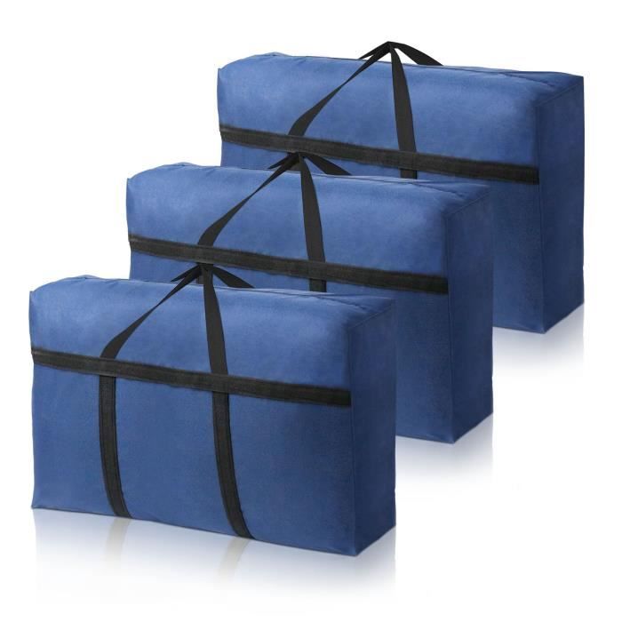 3x85 l sac de rangement sous lit pliable grande organiseur sac de rangement vetement, sac pour couette, couvertures(72x46x26, bleu l