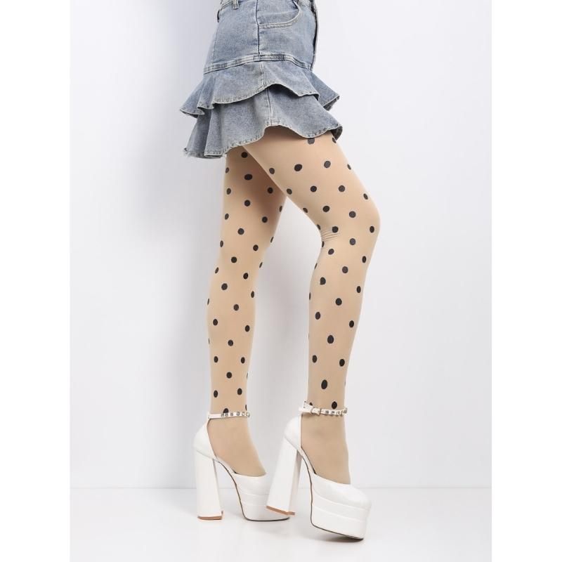 Vintage Dot Patterned Opaque Stockings Pantyhose for Women Japanese JK Girl Sexy Silky Footed Tights Thin Hosiery