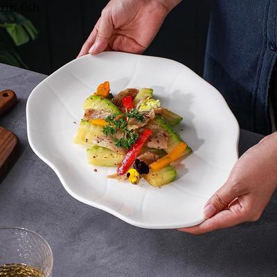 Pure White Ceramic Lotus Leaf Plate Special-shaped Shallow Plate Fish Plate Sushi Dish Salad Plates  Molecular Cuisine Tableware