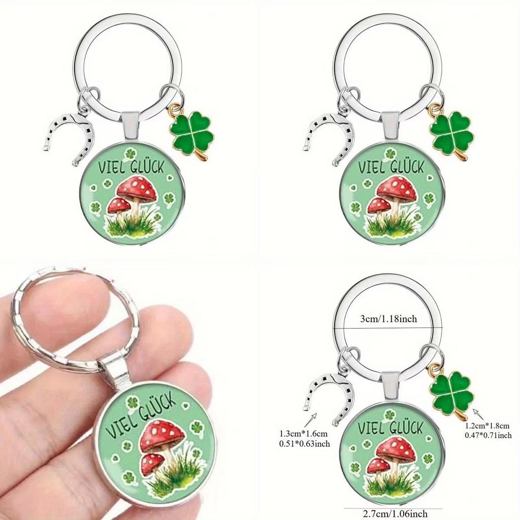 Four Leaf Clover And Mushroom Keychain Alloy Cute Gift For Couples And Friends