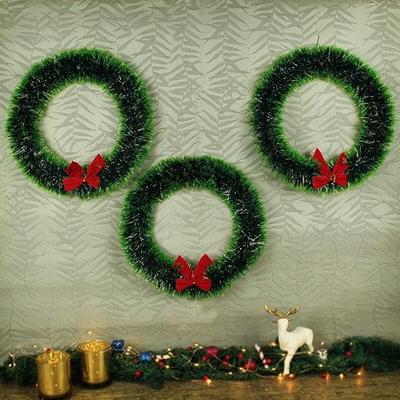 Pack of 3 Christmas Wreath for Decoration Front Door Entrance Table Tree Wall Hanging Ornaments Xmas Artificial Pine Bowknot Decor for Home Office