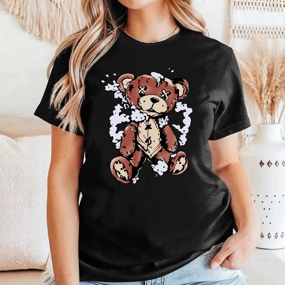 

Cartoon Bear Cotton T-Shirt Short Sleeve Soft Tee Round Neck Women 2d Print Tops S