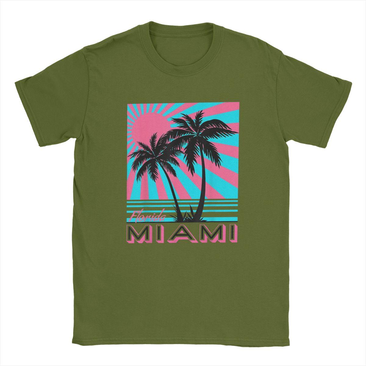 

Men Miami Beach Florida Trees T Shirts Seaside City Tv Show 100% Cotton Tops Short Sleeve Round Collar Tees Plus Size T-Shirt 4XL