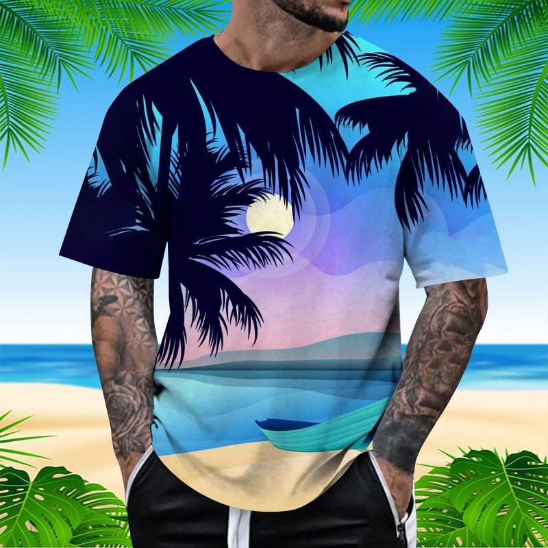Summer Sunset Graphic 3D Digital Printing Trend Short Sleeved T-shirt