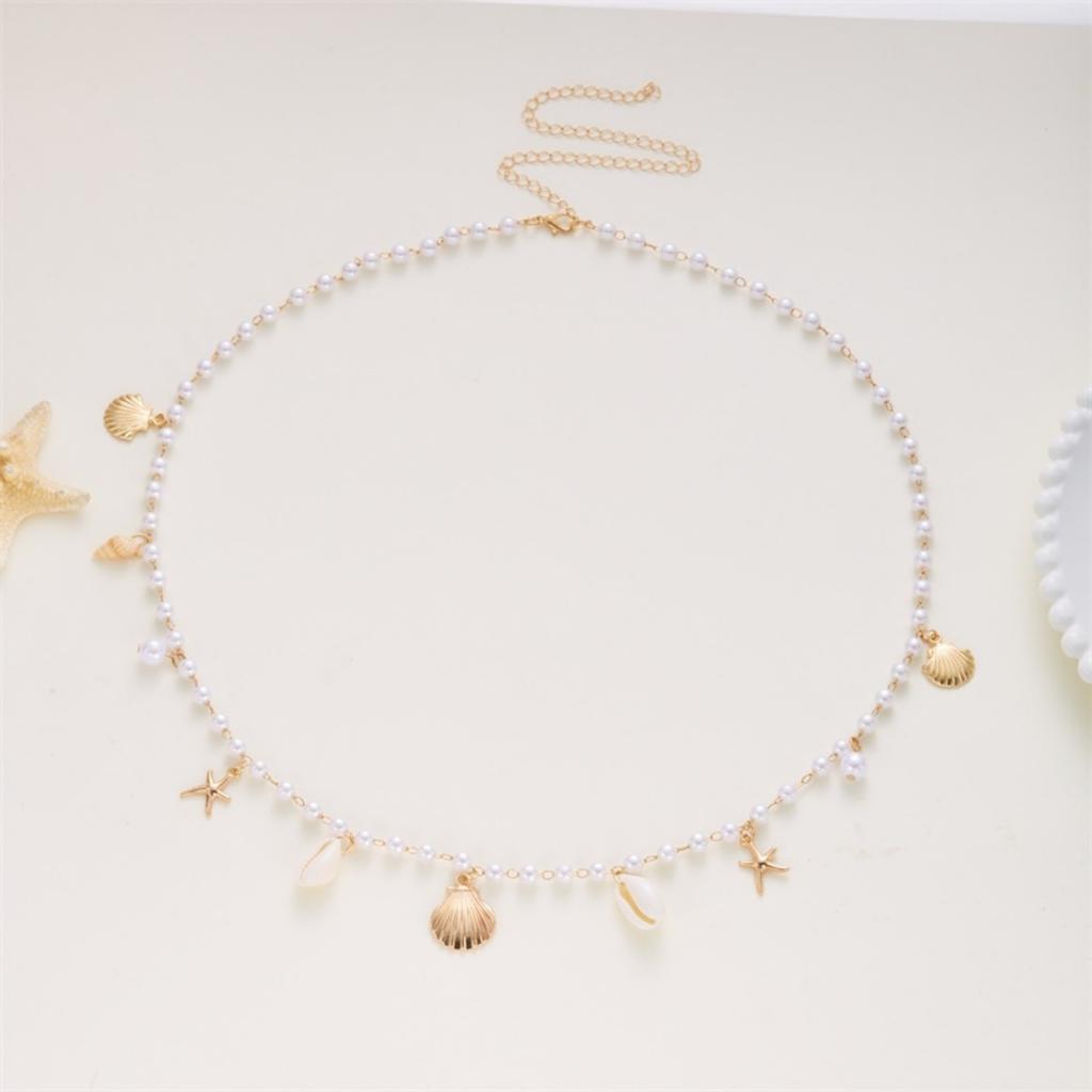 Metal Starfish Shell Imitation Pearl Waist Chain For Women Men Beach Fashion Summer Vacation Sea Star Belly Chain Body Jewelry