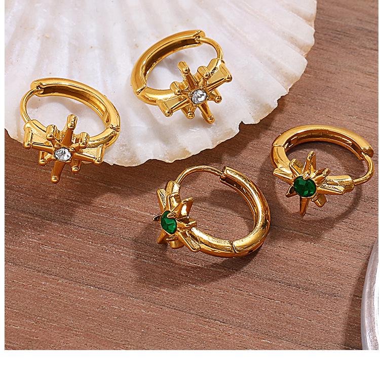 Women's Starburst Diamond-set Titanium Steel Hoop Earrings - Elegant Light Luxury Design