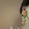 Mesh flower green leaf fringed earrings Mori vacation style Internet celebrity stud earrings earrings small fresh and sweet earrings