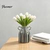 Artistic Home Atmosphere Vase Striped Ceramic Vase, Modern Glossy Hand Painted Flower with Double Fresh Cut Arrangement Ear Handles for Living