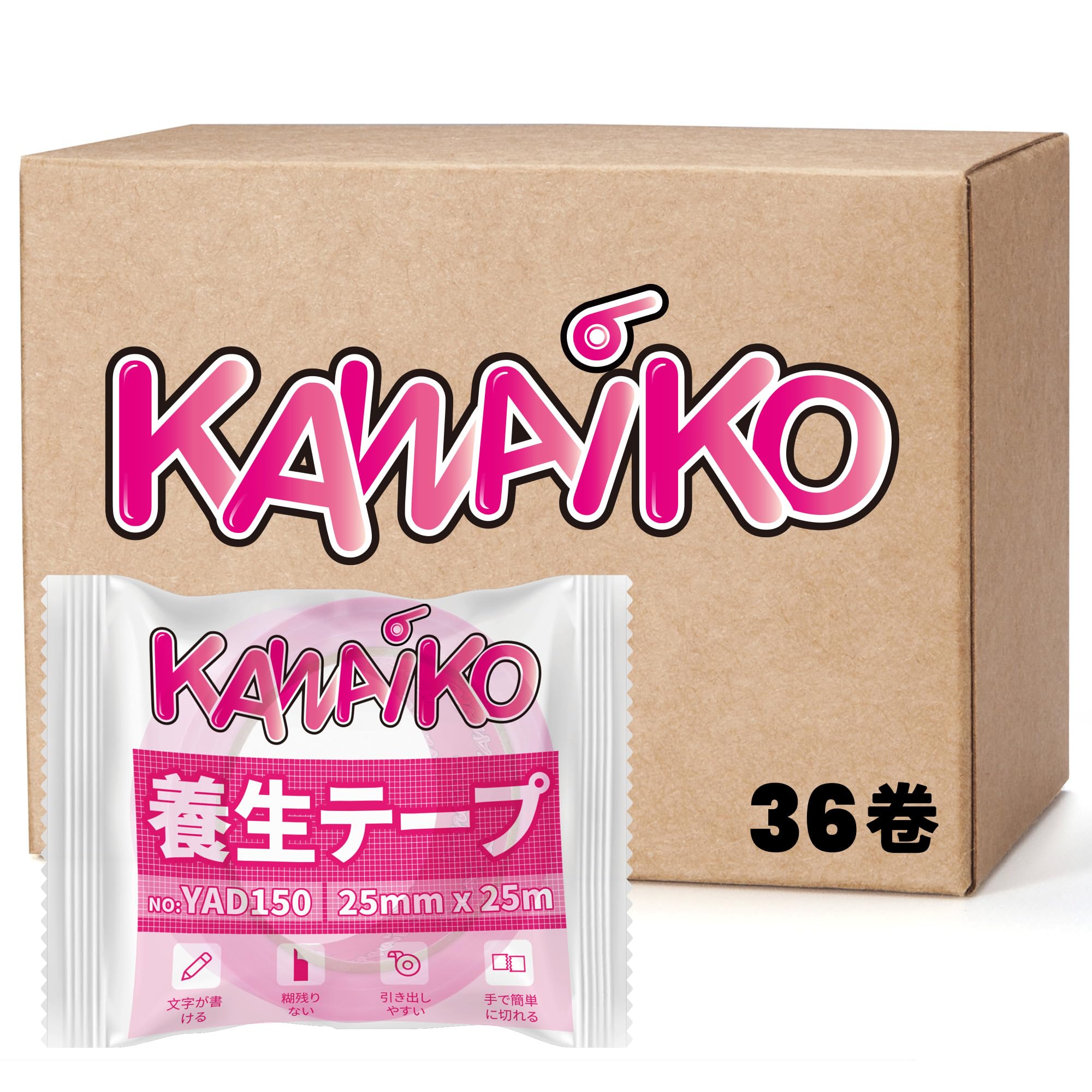 KAWAIKO Masking Tape, Cherry Blossom Pink, Removable, Cloth Tape, for Temporary Fixing, Window Glass, Construction, Renovation, 25mm x 25m, 36-roll pa