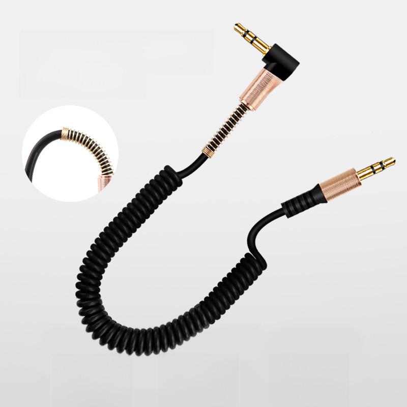 1.8m Spring AUX Audio Cable - 3.5mm for Headphones, Speakers, Mic, & Recording