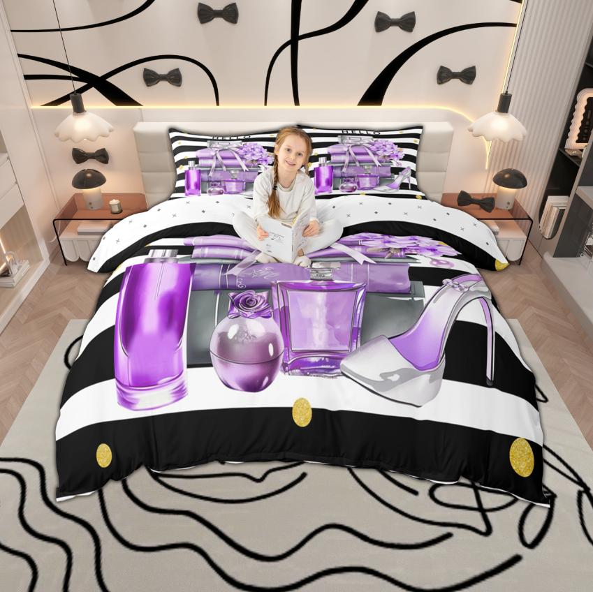 

Comforter Homewish Girls Cosmetics 2Pcs/3Pcs Chic Perfume High Heels Lipsticks Bedding Set Princess Style Room Decor Comforter (quilt)-EU Single(135*200cm)3pcs