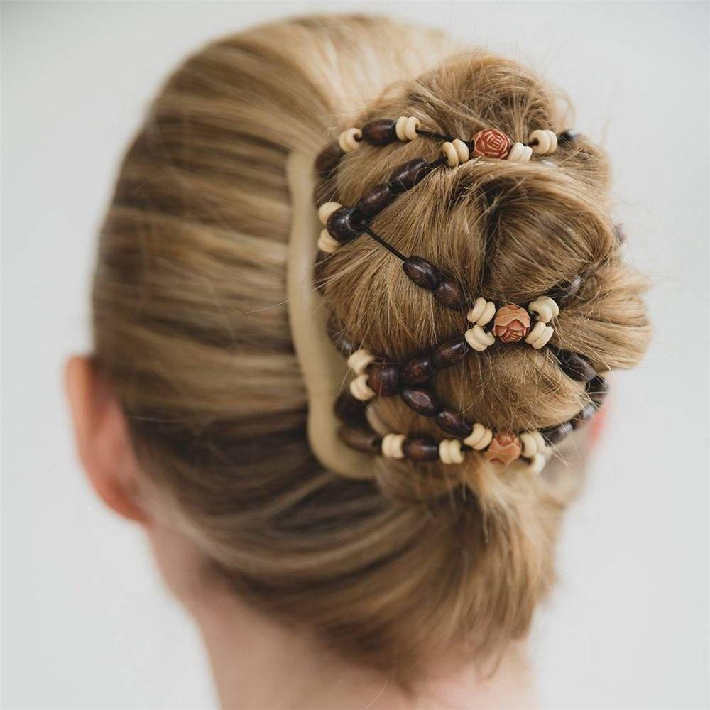 Flower Cute Butterfly  Stretchy Hair Accessories  Double  Wood Beads Magic Hair Comb
