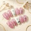 Pink Silver White Cat Eye Pearl Rippled Nails with Diamonds - Detachable European & American Style Nail Tips