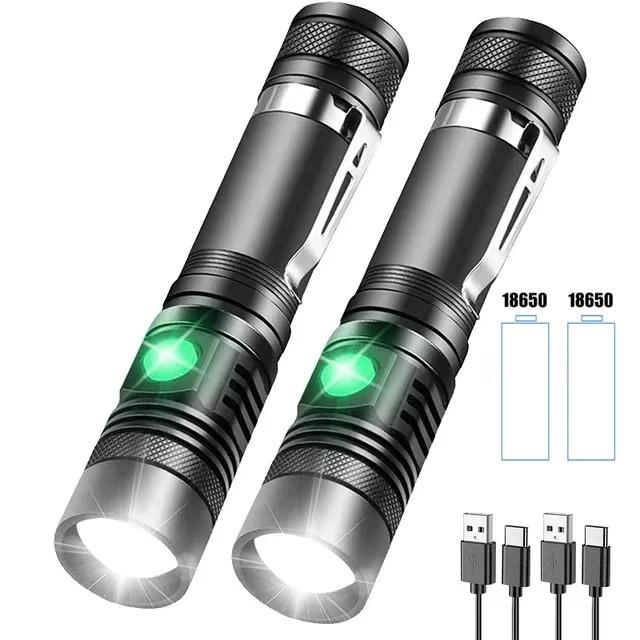 Aluminum Alloy Portable Torch Powerful LED Flashlight USB ReChargeable Outdoor Tactical Zoom Camping Waterproof Flash Light