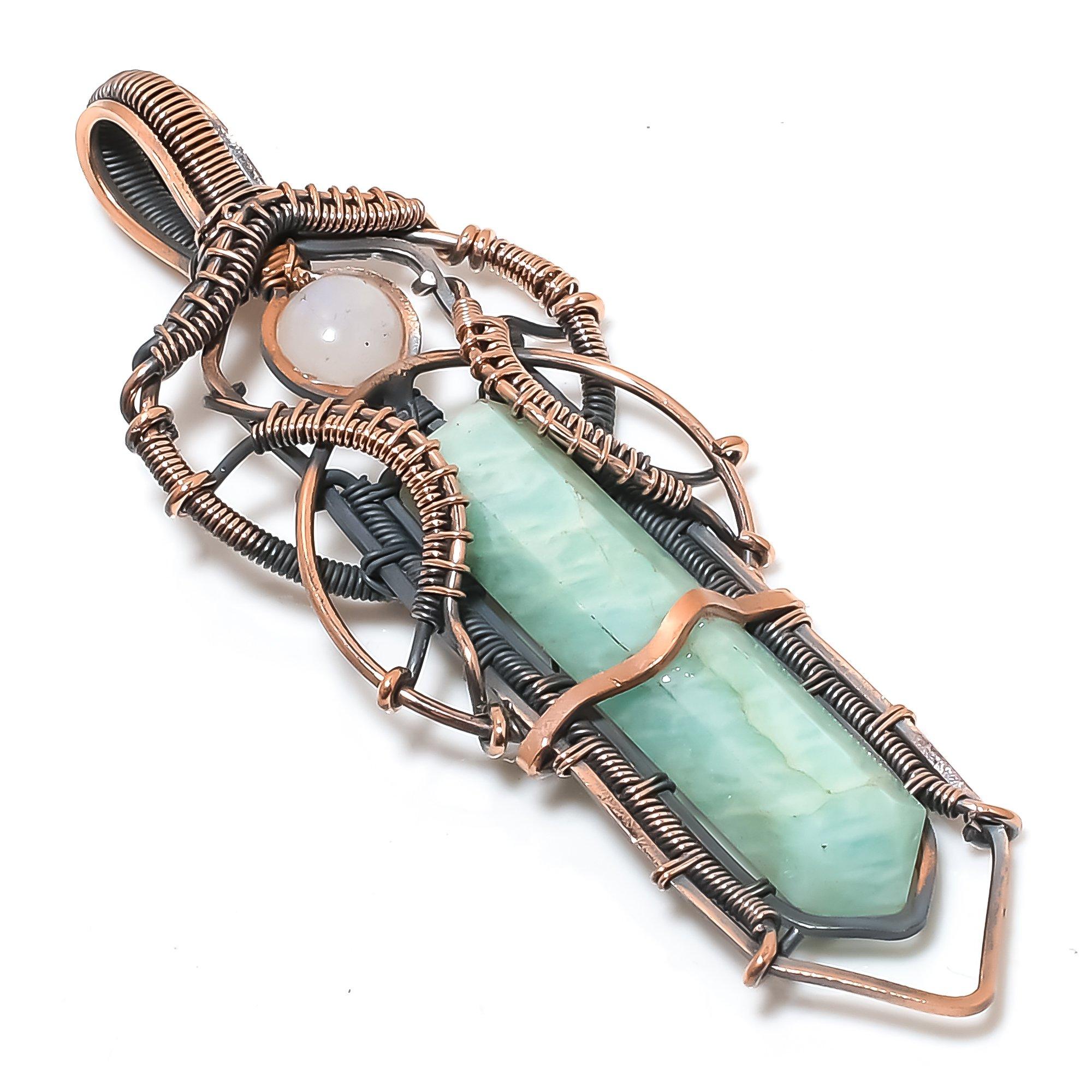 

Кулон из амазонита, кулон, обернутый медной проволокой 999 пробы, украшения из драгоценных камней ручной работы, подарки для жены, совершенно новый кулон