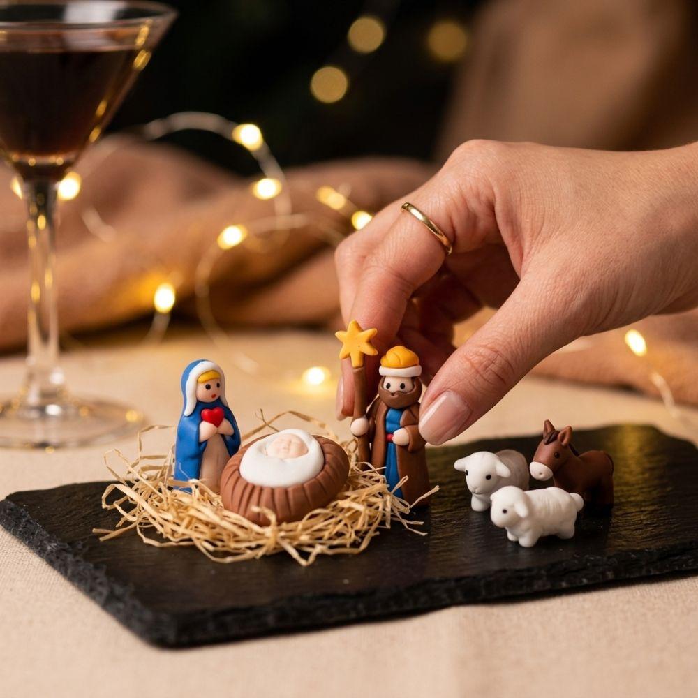 Metal Tin Box Mini Christmas Trough Set Holy Family Christmas Figurines Bedside Table