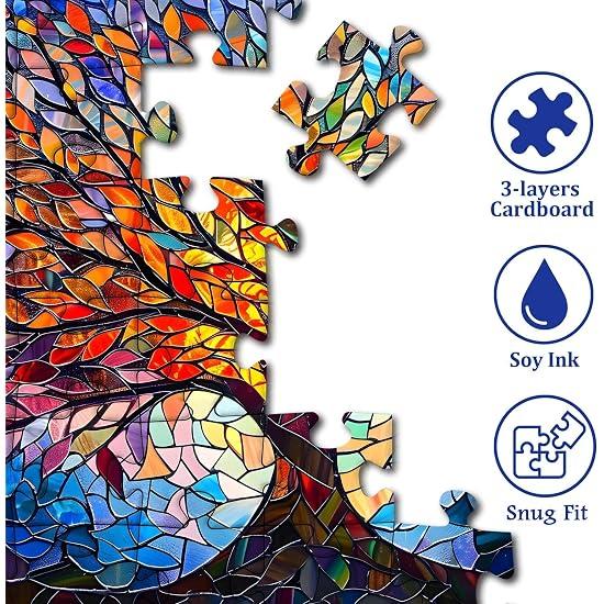PICKFORU Stained Glass Puzzle Tree of Life Puzzle for Adults 1000 Pieces Impossible Hard Difficult C
